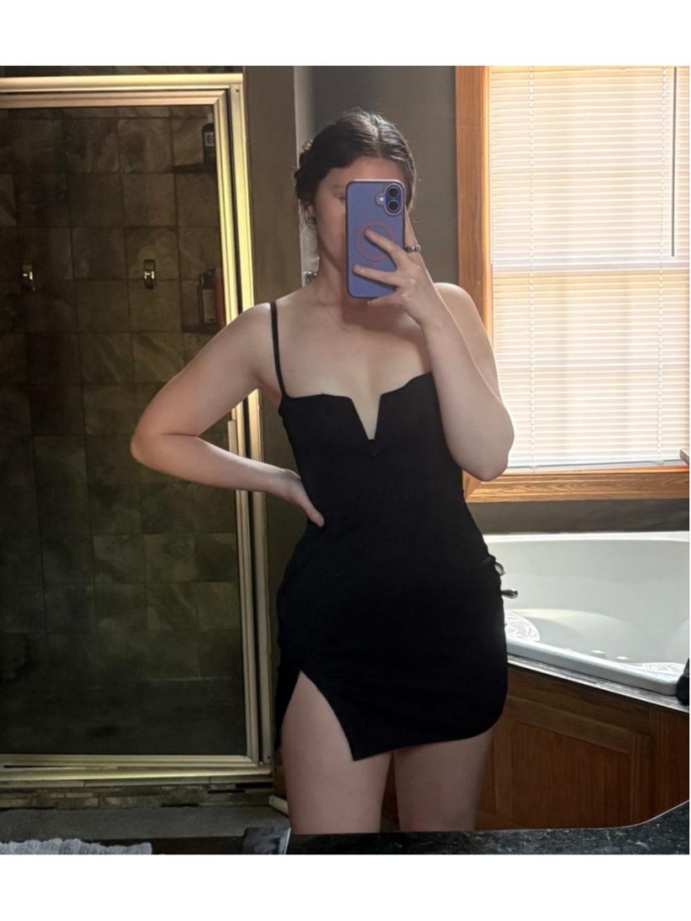 PLT Bodycon Dress with V Neck Detail and Thigh Slit - Picture 1 of 6